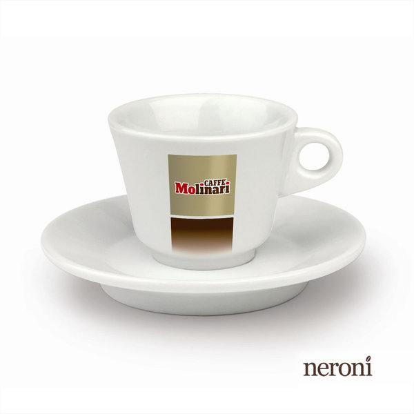 Italienische Caffè-Latte-Tasse von Molinari, Set mit 2 Tassen und Untertellern