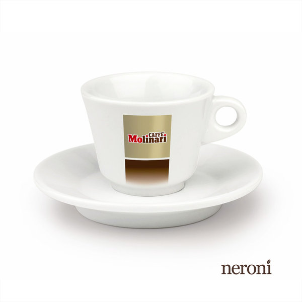 Italienische Cappuccino-Tasse von Molinari, Set mit 2 Tassen und Untertellern